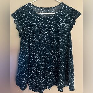 Women's Navy Blue Polka Dot Short Sleeve Blouse